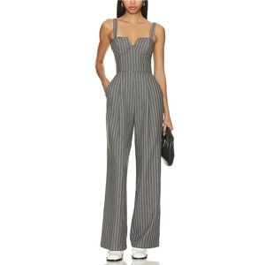 House Of Harlow 1960 x Revolve 'Oliviera' Grey Polyester Jumpsuit Small Stripe